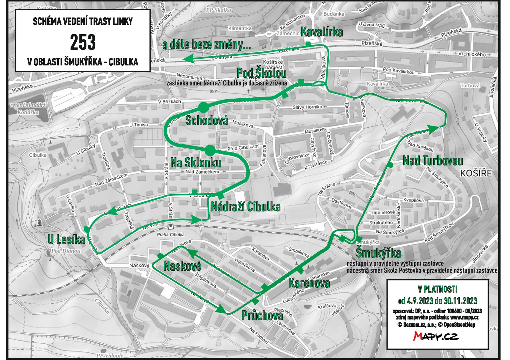 Dočasná změna zastávek linek 123 a 253 3 %C5%A0muk%C3%BD%C5%99ka 253 v1