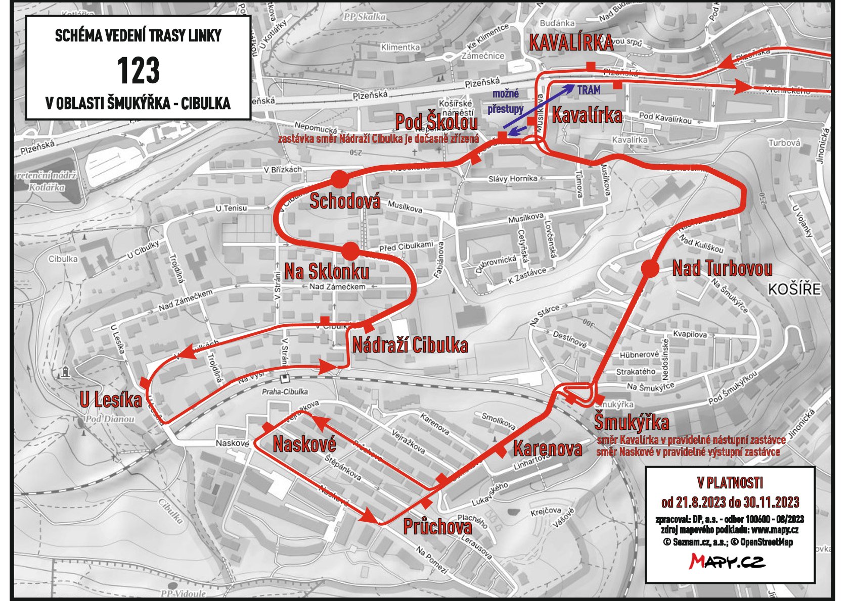 Dočasná změna zastávek linek 123 a 253 1 %C5%A0muk%C3%BD%C5%99ka v1