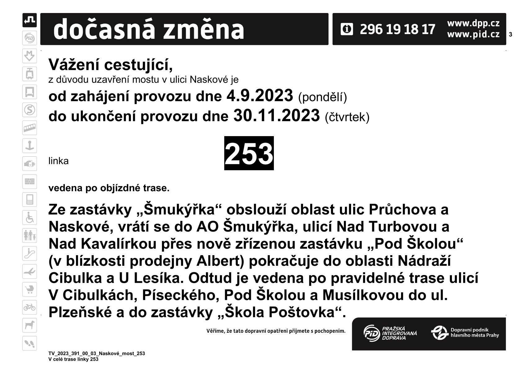 Dočasná změna zastávek linek 123 a 253 4 TV 2023 391 00 03 Naskov%C3%A9 most 253