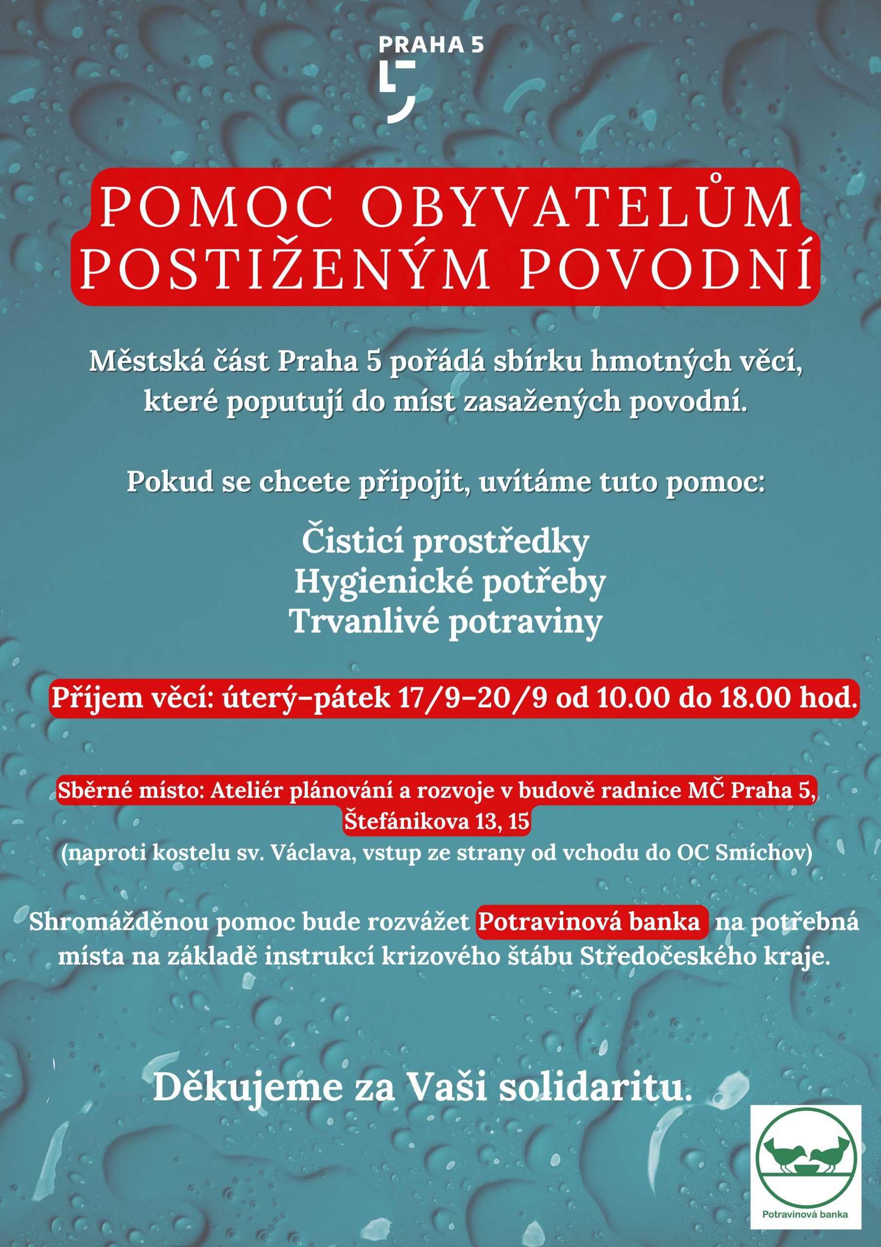 Sbírka pro obyvatele zasažené povodní 1 POMOC OBYVATELU%CC%8AM POSTIZ%CC%8CENY%CC%81M POVODNI%CC%81 scaled