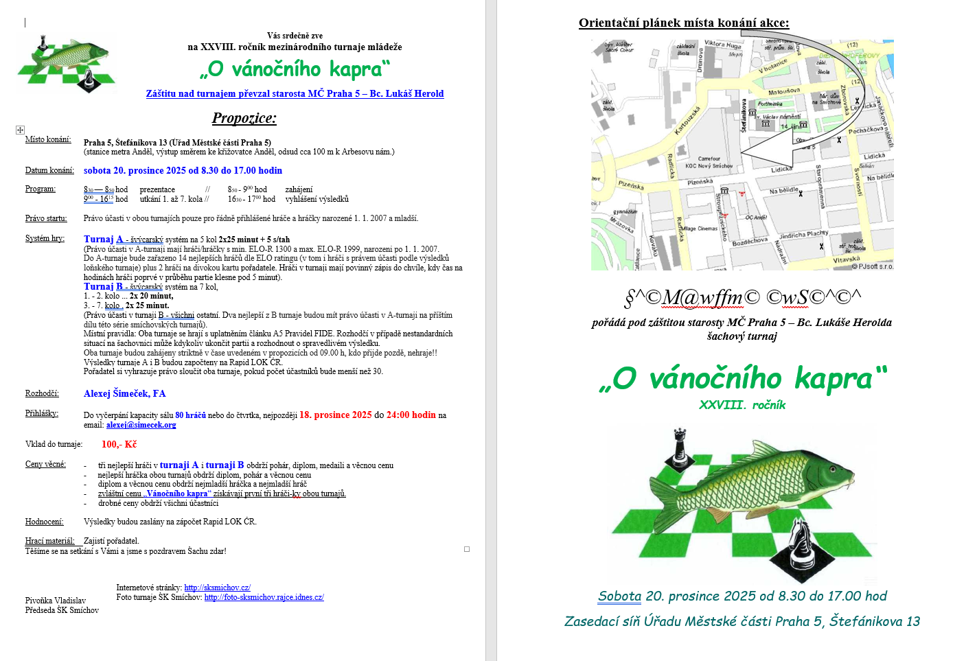 Šachisti budou bojovat o vánočního kapra 1 Propozice turnaje