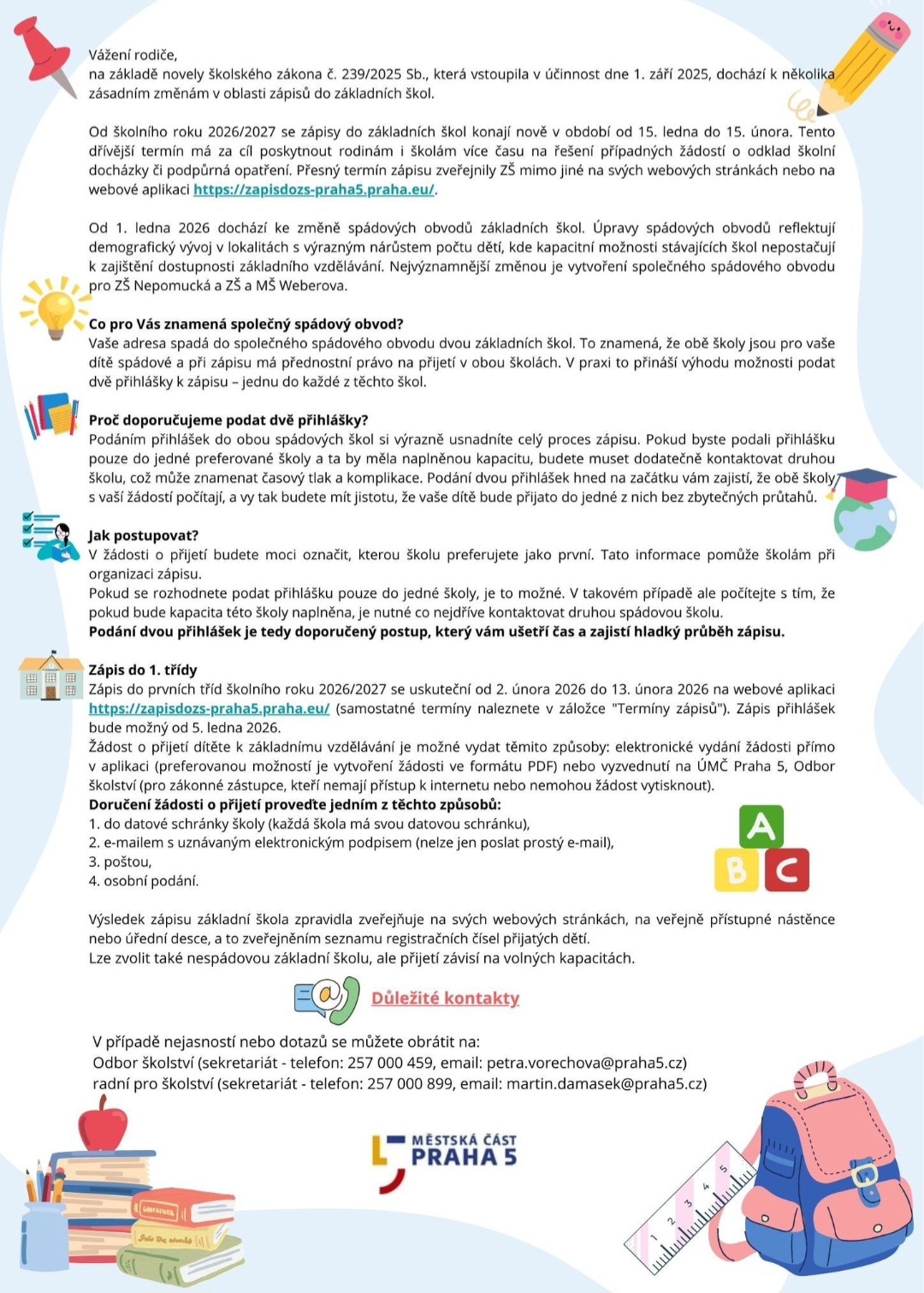 Aplikace pro zápisy do 1. tříd spuštěna 1 zapisy grafika