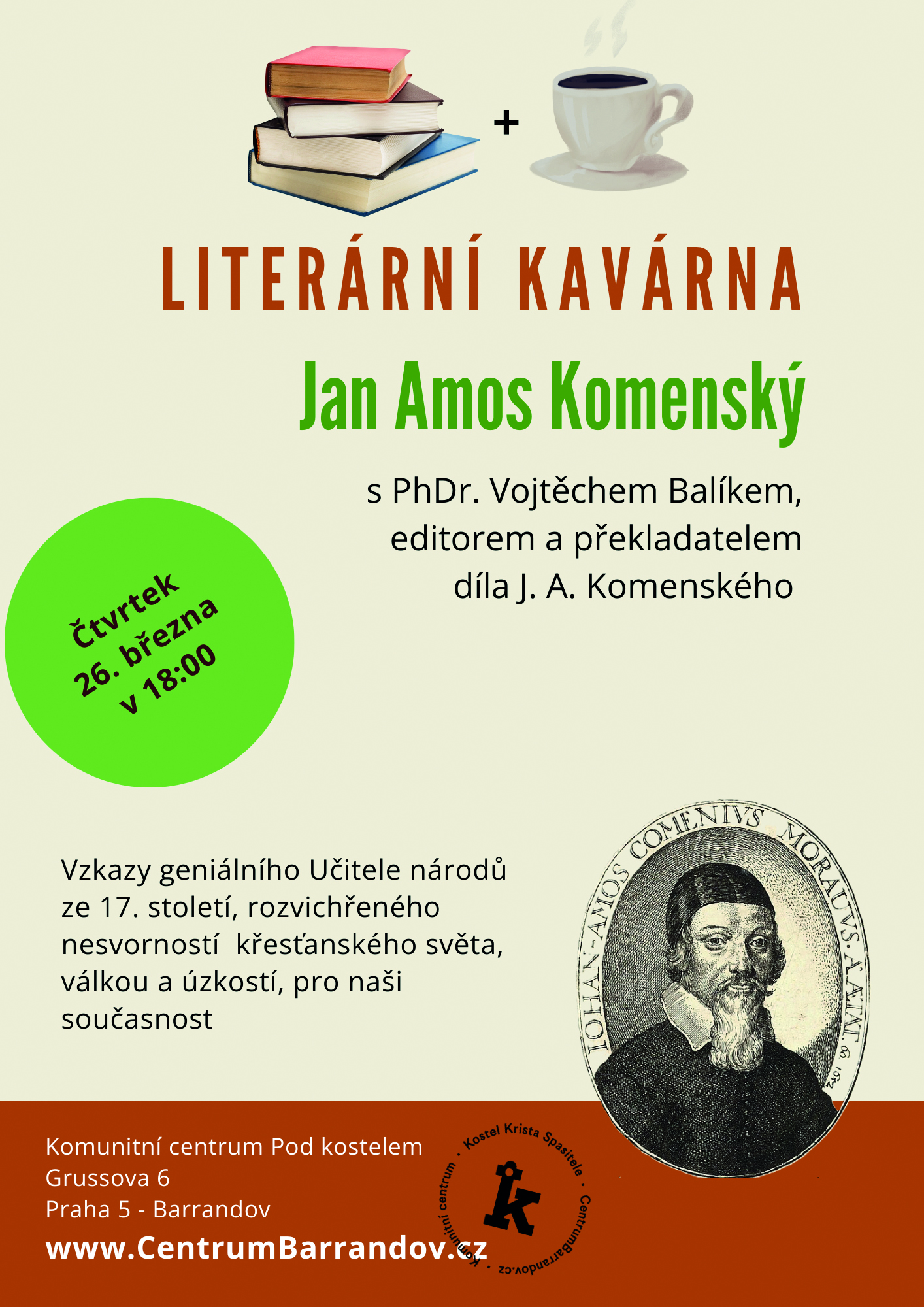Literární kavárna na téma Jan Amos Komenský 1 OK1 Jan Amos letak