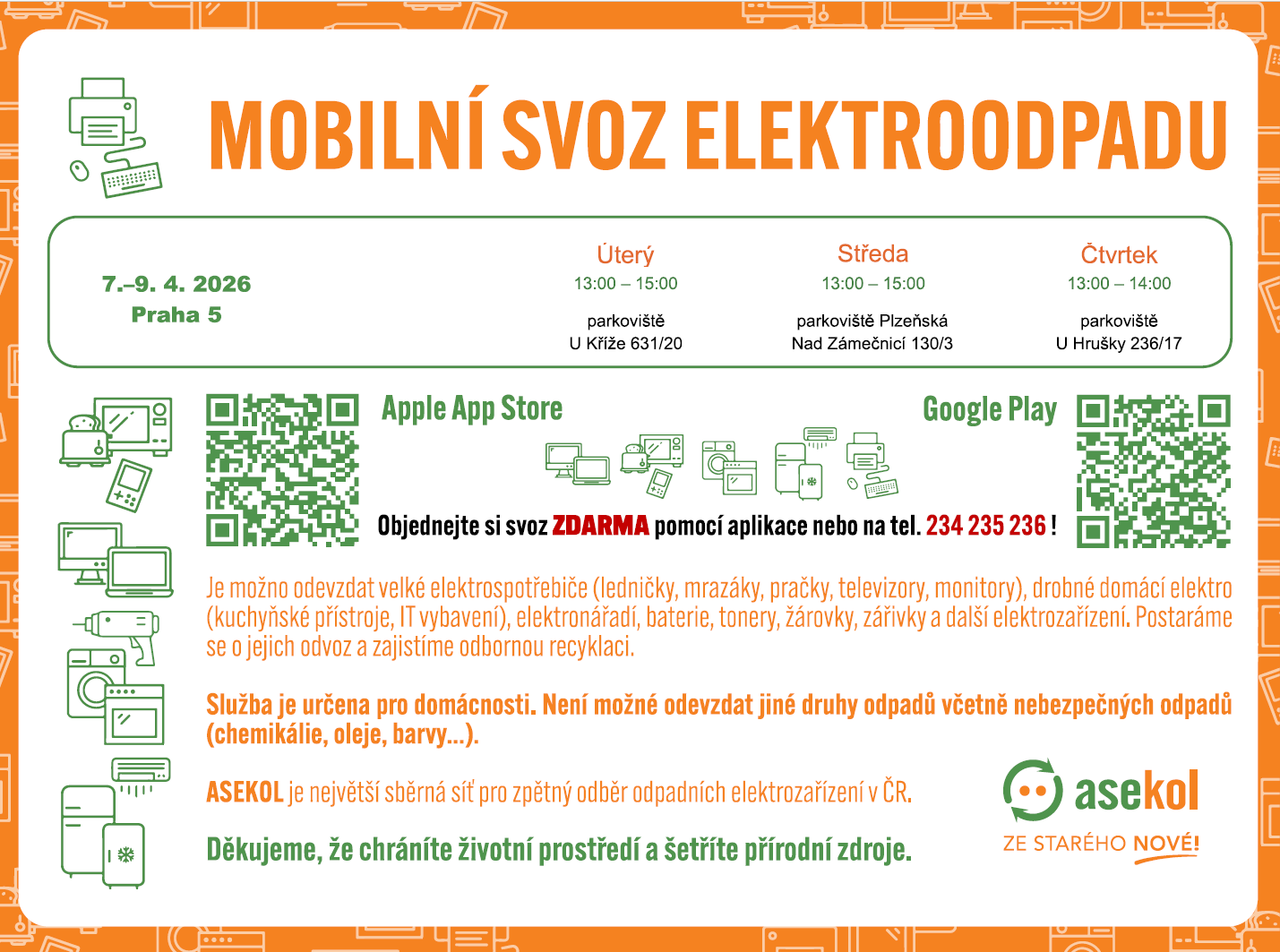 Mobilní svozy elektroodpadu budou v dubnu 1 mobilni svoz duben
