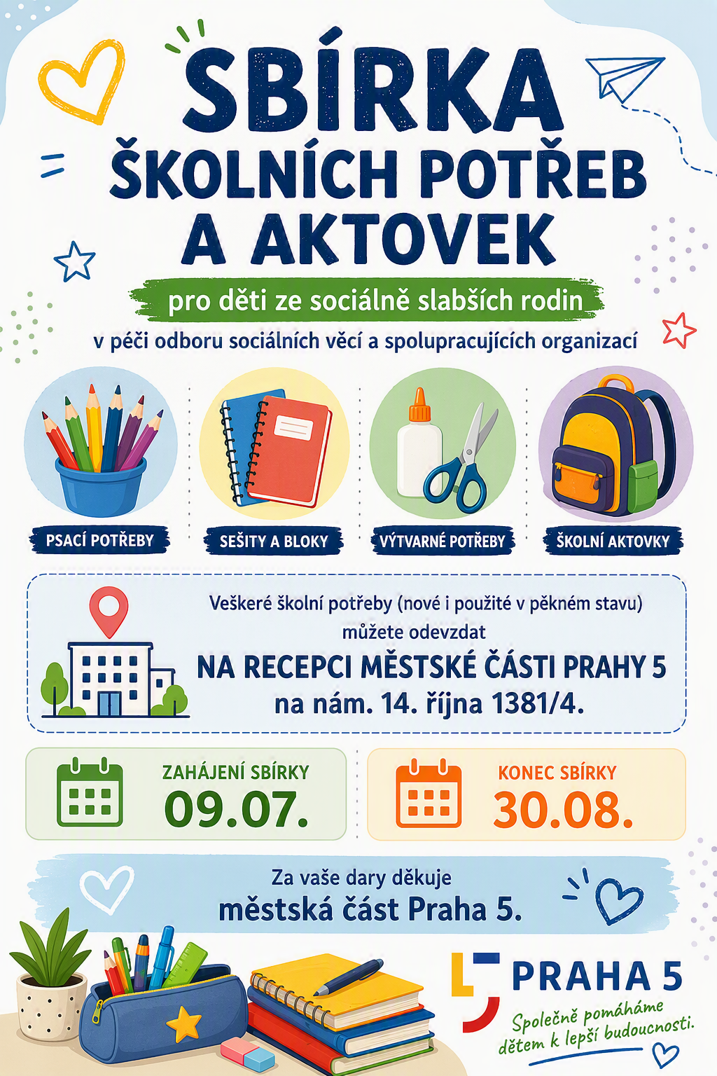 Praha 5 pořádá sbírku školních potřeb a aktovek 1 Sbirka