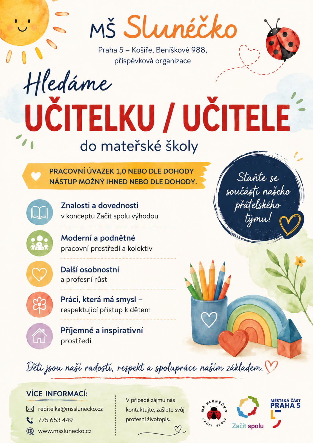 Mateřinka hledá učitele/učitelku 1 inzerat slunecko