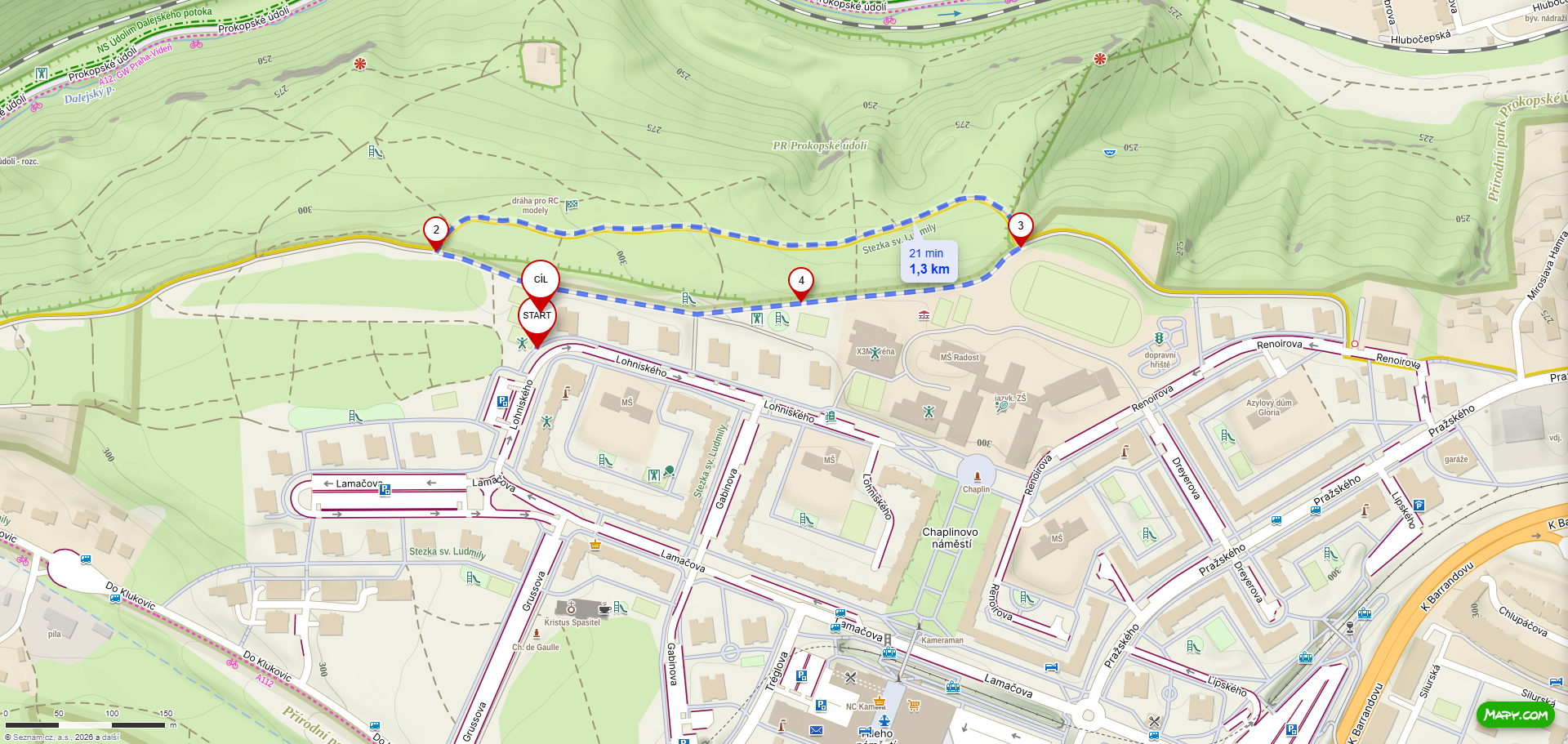Magická lesní stezka v Barrandovském lese odhalí svá tajemství 2 mapa trasy MHMP